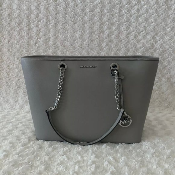 Michael Kors Shania Large EW Chain Saffiano Leather Tote - Pearl Grey